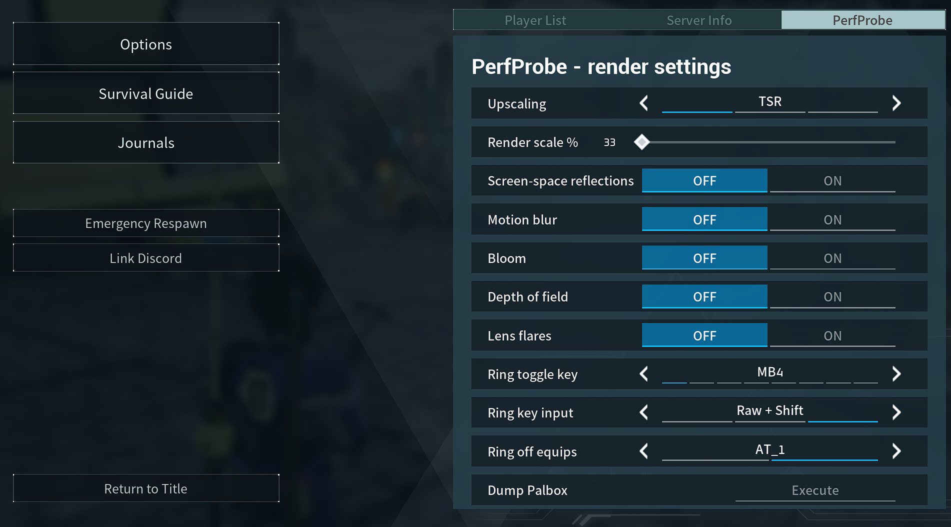 PerfProbe tab inside Palworld's Esc menu