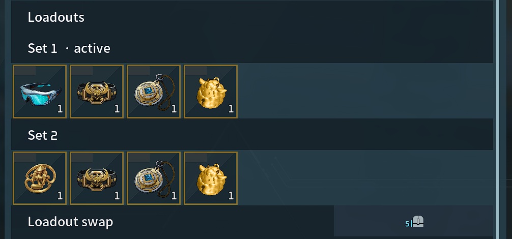 PerfProbe accessory loadout sets in the Esc menu